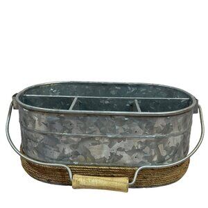 Silverware, Condiments/Napkins Galvanized & Twine Bucket New‎ With Tags!